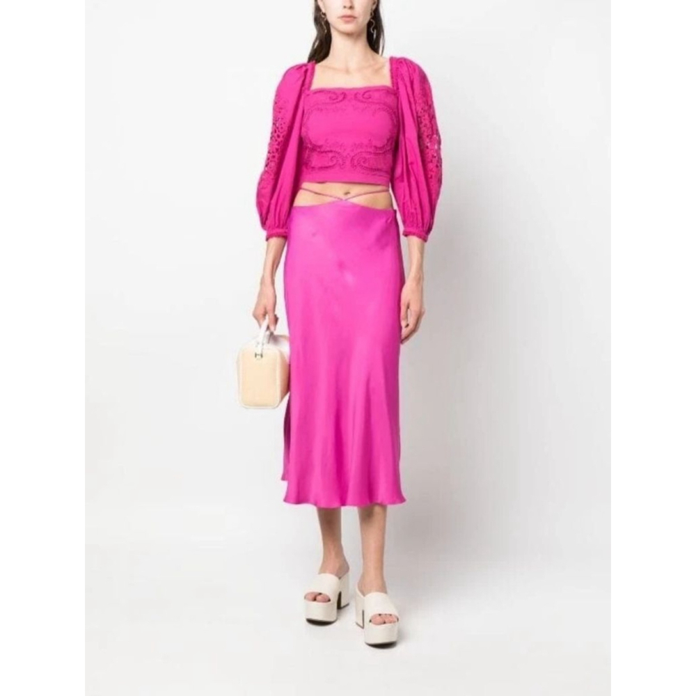 FARM Rio Pink Tie Satin Midi Skirt M